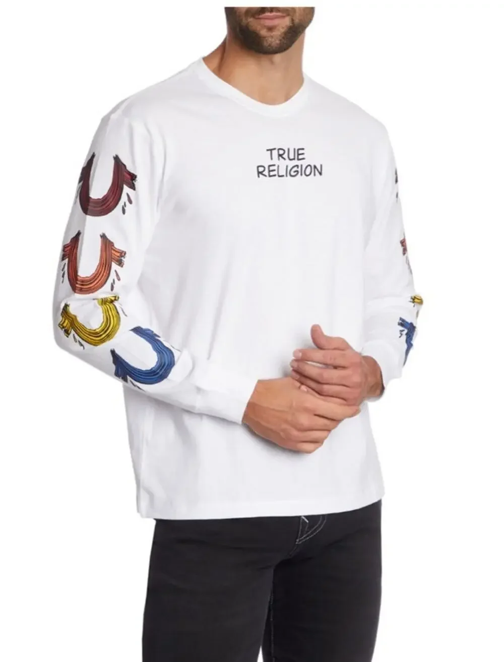 True Religion White Horseshoe Logo Y2K Long Sleeve Graphic Tee Small